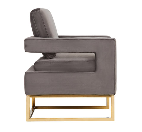 Modrest Edna Modern Grey Velvet & Gold Accent Chair Model VGRH-RHS-AC-201-GRY