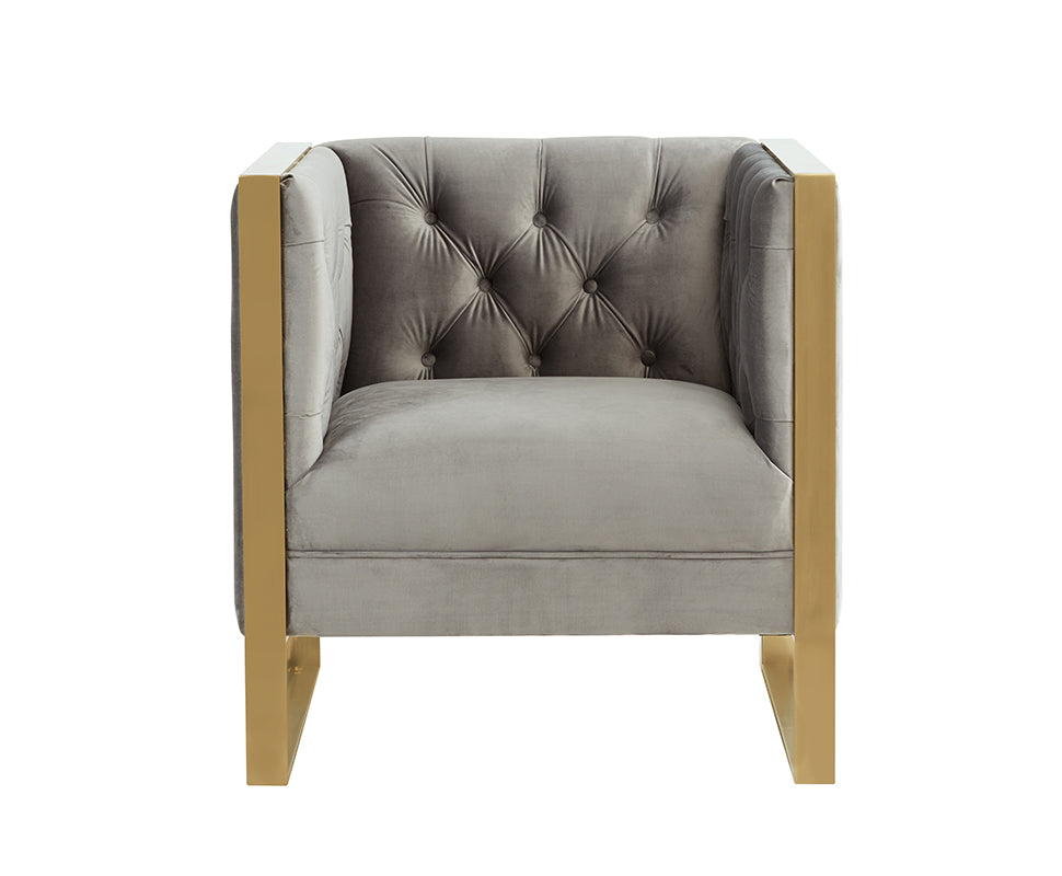 Divani Casa Carlos Modern Grey Velvet & Gold Accent Chair Model VGRH-AC-311-GRY
