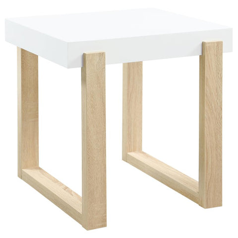 Coaster Pala Rectangular End Table with Sled Base White High Gloss and Natural Model 753397