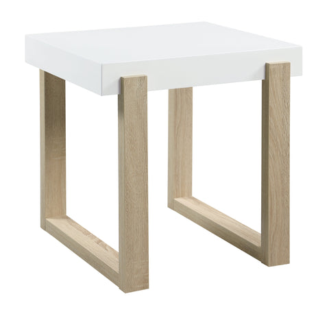 Coaster Pala Rectangular End Table with Sled Base White High Gloss and Natural Model 753397