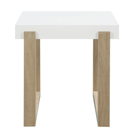 Coaster Pala Rectangular End Table with Sled Base White High Gloss and Natural Model 753397