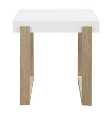 Coaster Pala Rectangular End Table with Sled Base White High Gloss and Natural Model 753397