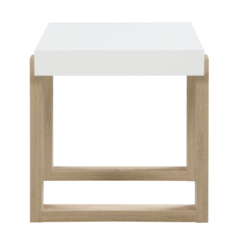 Coaster Pala Rectangular End Table with Sled Base White High Gloss and Natural Model 753397