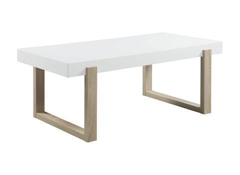 Coaster Pala Rectangular Coffee Table with Sled Base White High Gloss and Natural Model 753398