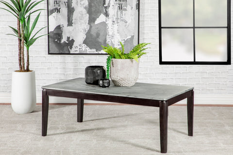 Coaster Rectangular Coffee Table Faux Grey Marble and Black Model 753518