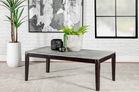 Coaster Rectangular Coffee Table Faux Grey Marble and Black Model 753518