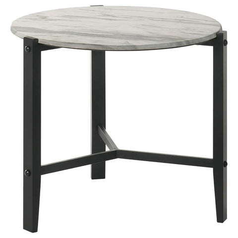 Coaster Tandi Round End Table Faux White Marble and Black Model 753537