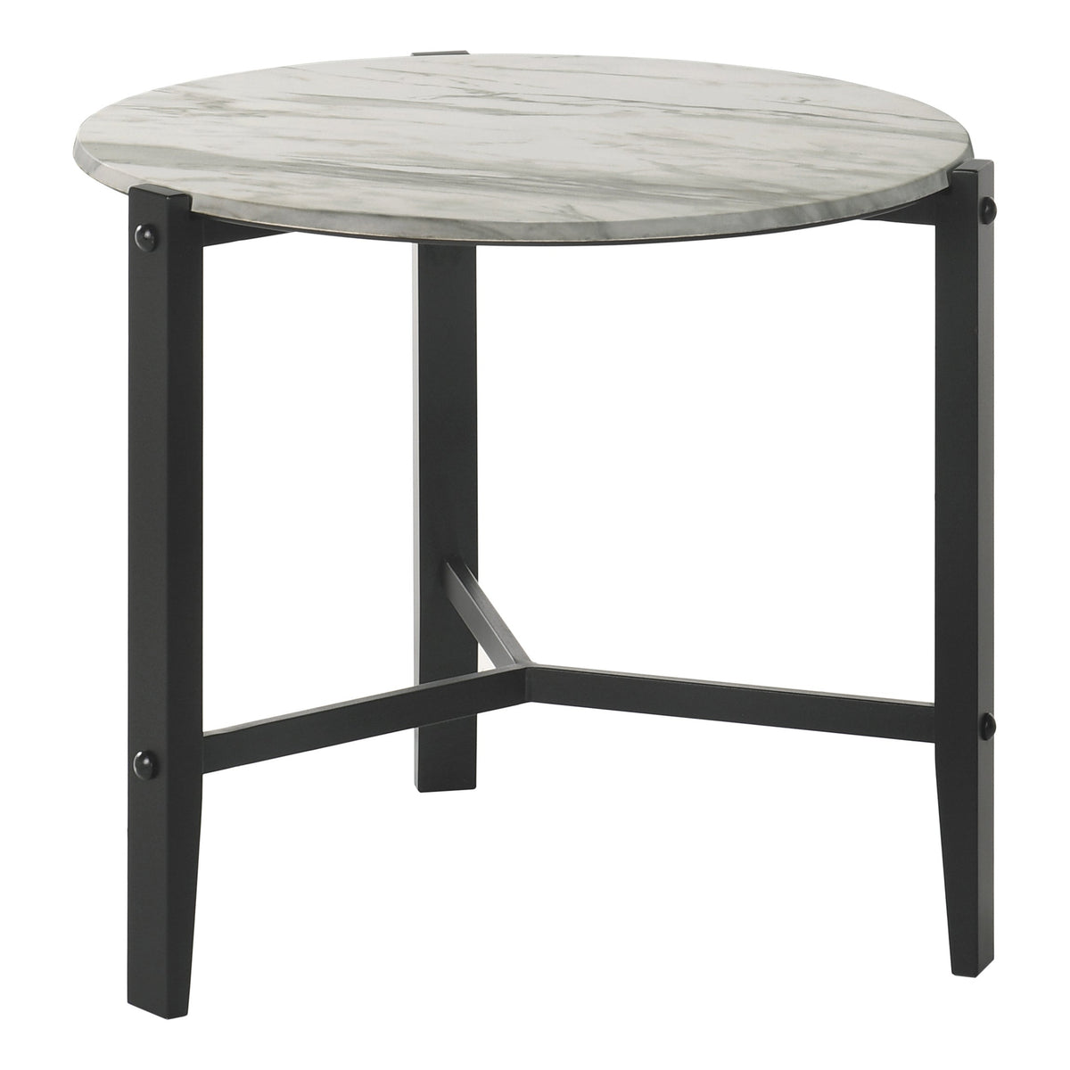 Coaster Tandi Round End Table Faux White Marble and Black Model 753537
