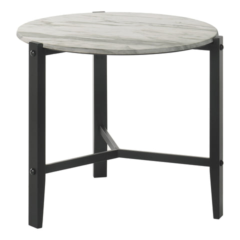 Coaster Tandi Round End Table Faux White Marble and Black Model 753537