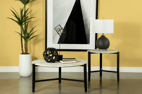 Coaster Tandi Round End Table Faux White Marble and Black Model 753537