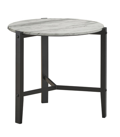 Coaster Tandi Round End Table Faux White Marble and Black Model 753537