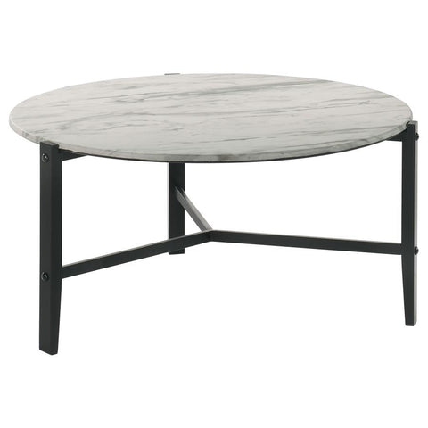Coaster Tandi Round Coffee Table Faux White Marble and Black Model 753538