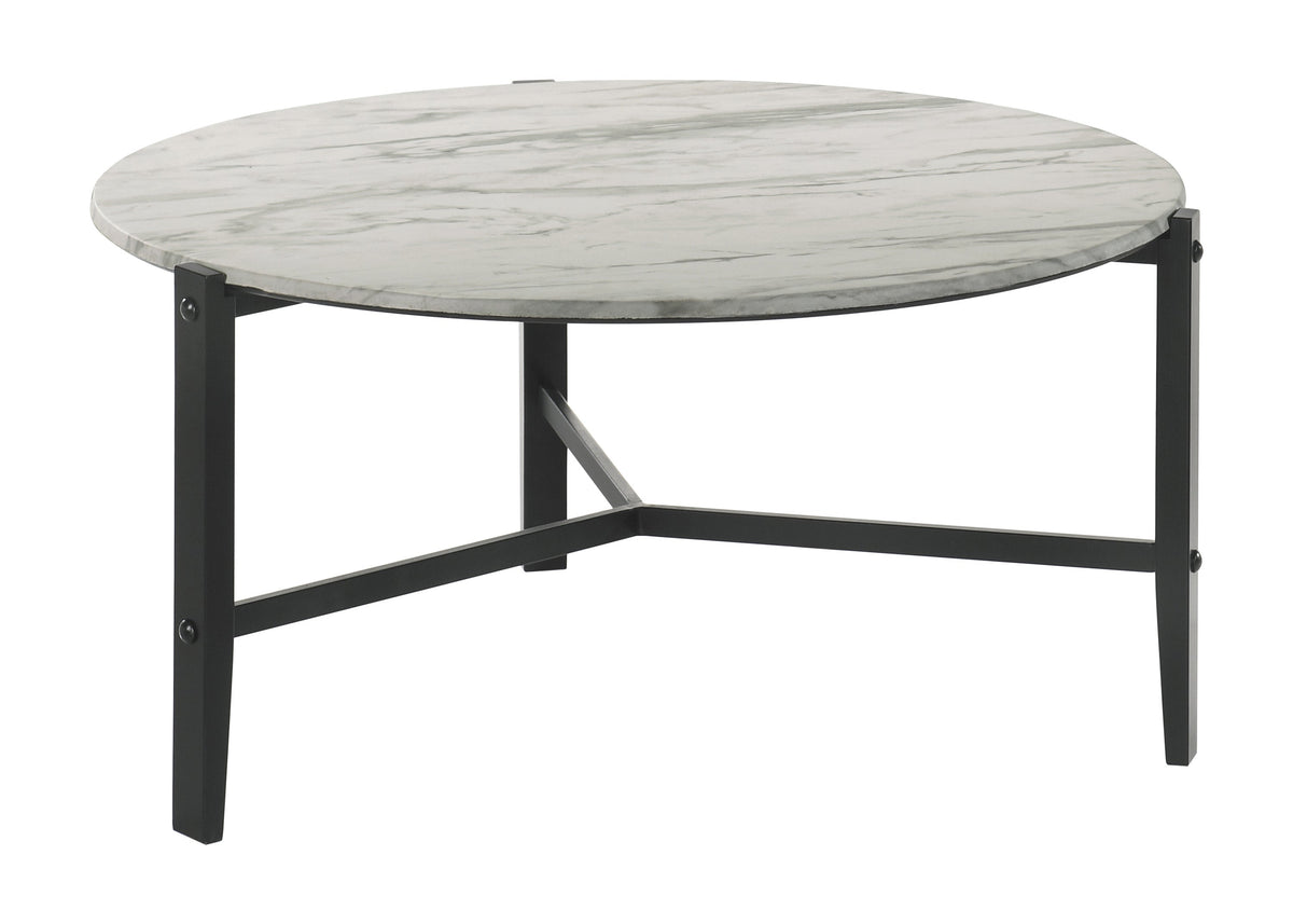 Coaster Tandi Round Coffee Table Faux White Marble and Black Model 753538