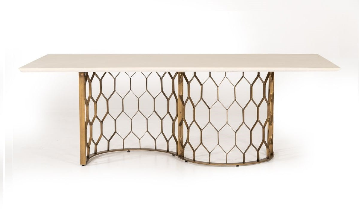 Modrest Faye Modern White Concrete & Antique Brass Dining Table Model VGLBCHAR-DT220