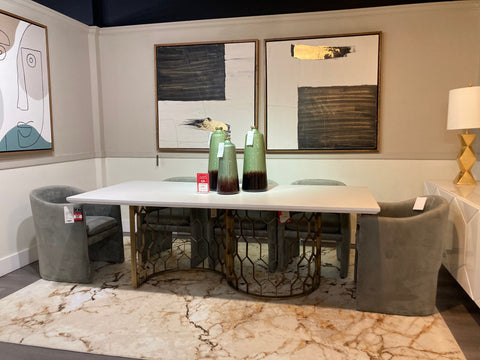 Modrest Faye Modern White Concrete & Antique Brass Dining Table Model VGLBCHAR-DT220