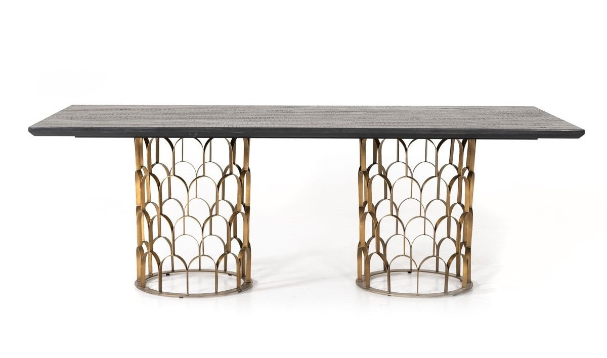 Modrest Natalie Modern Black Acacia & Antique Brass Dining Table Model VGLBGATS-DT220-03