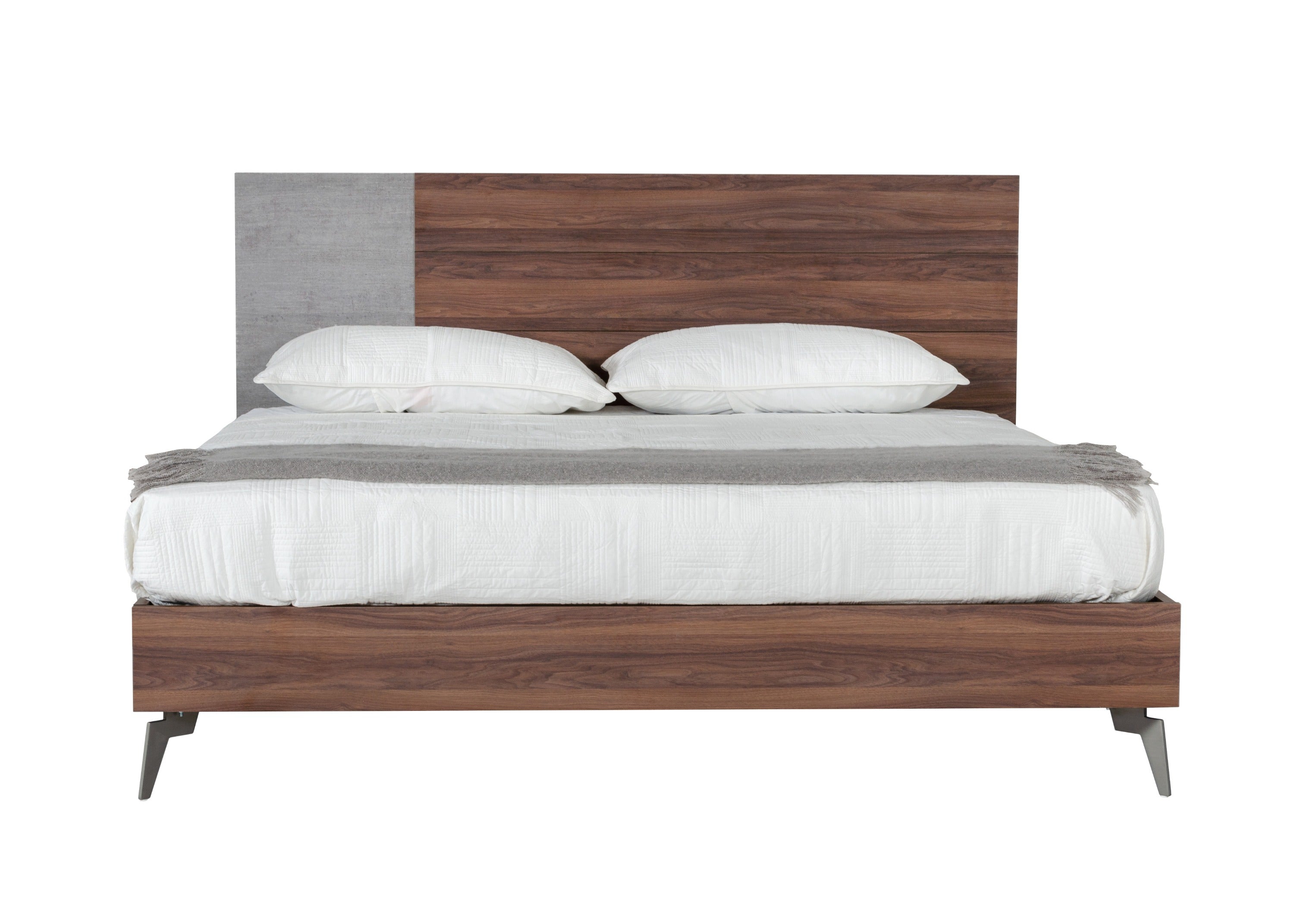 Nova Domus Palermo Modern Italian Faux Concrete & Walnut Bed Model VGACPALERMO-WAL-BED