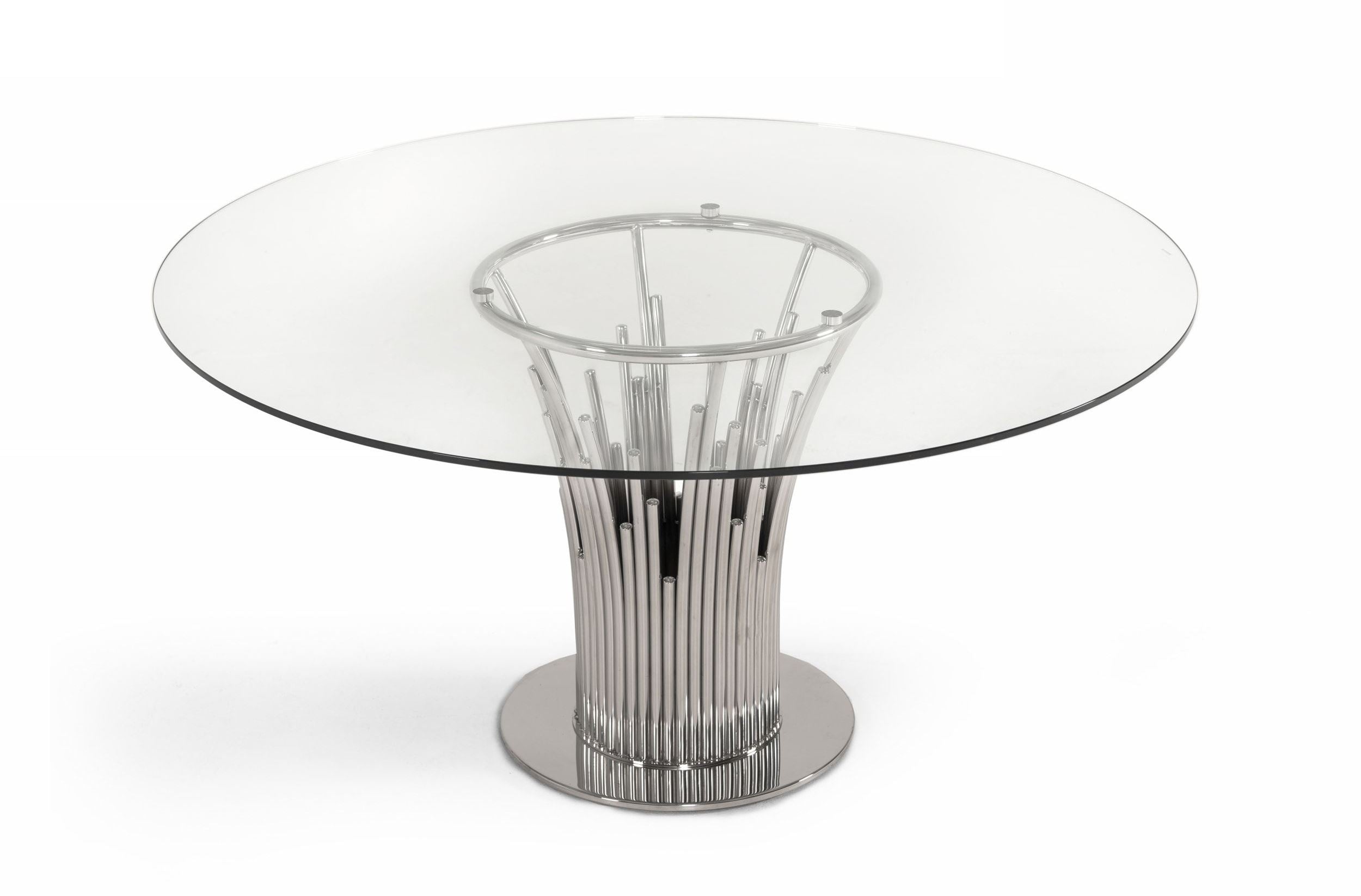 Modrest Paxton Modern Round Glass & Stainless Steel Dining Table Model VGVC-T817-RND