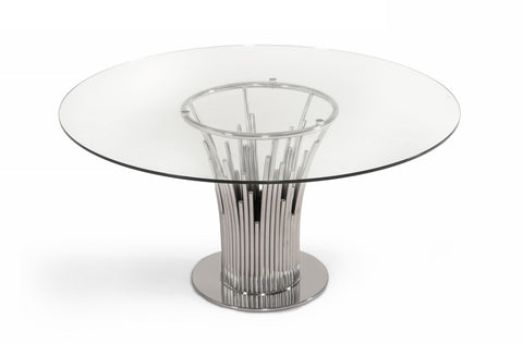 Modrest Paxton Modern Round Glass & Stainless Steel Dining Table Model VGVC-T817-RND