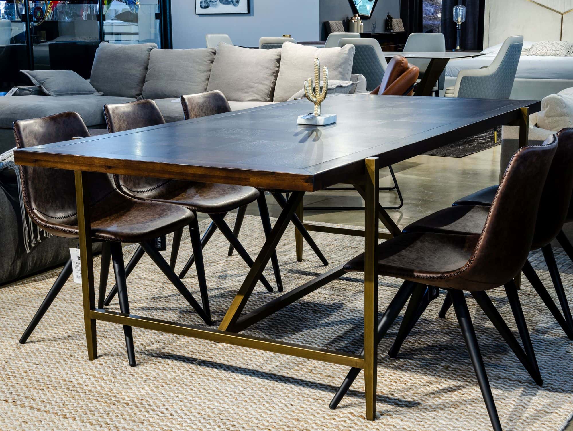 Modrest Shane - Modern Acacia & Brass Dining Table