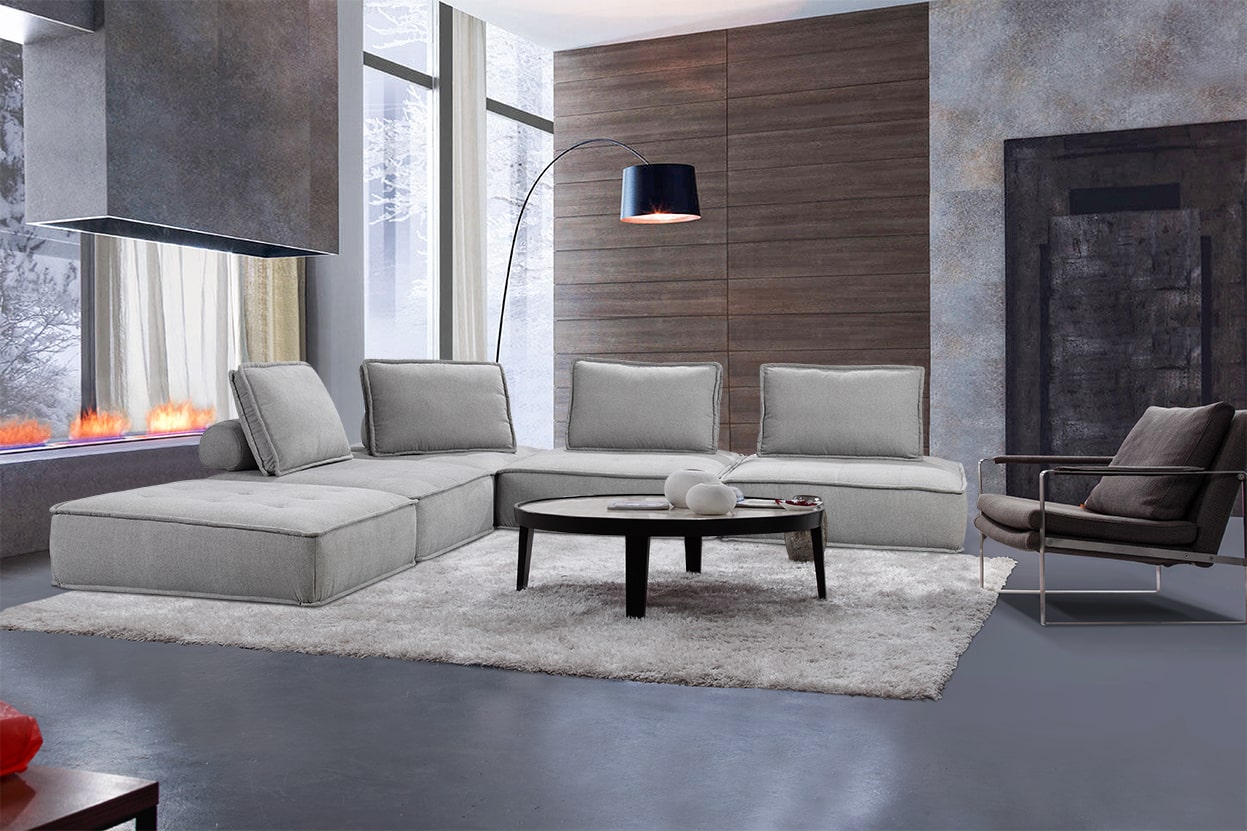 Divani Casa Nolden Modern Grey Fabric Modular Sectional Sofa Model VGKNK8542-GREY