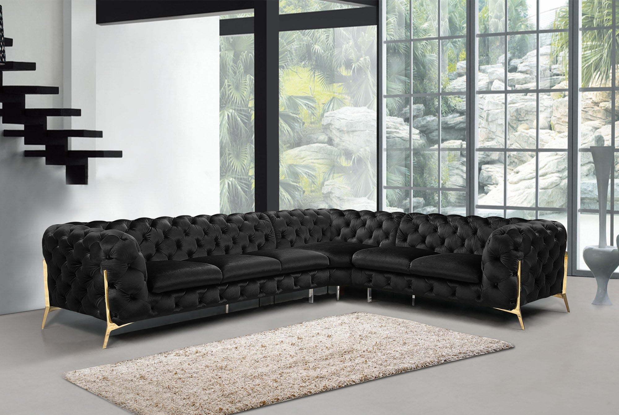 Divani Casa Sheila Modern Black Velvet Sectional Sofa Model VGCA1346A-BLK