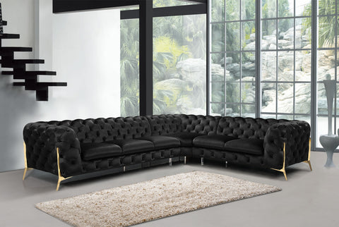 Divani Casa Sheila Modern Black Velvet Sectional Sofa Model VGCA1346A-BLK
