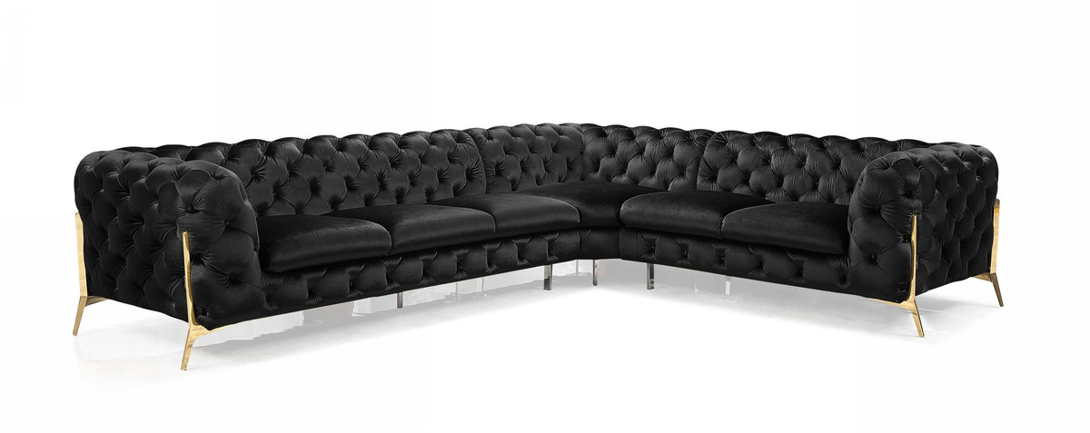Divani Casa Sheila Modern Black Velvet Sectional Sofa Model VGCA1346A-BLK