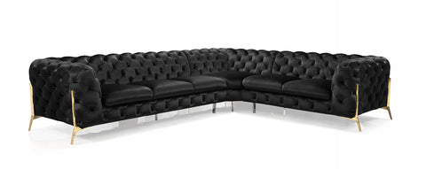 Divani Casa Sheila Modern Black Velvet Sectional Sofa Model VGCA1346A-BLK