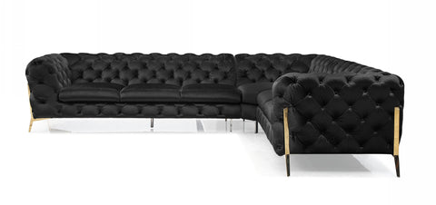 Divani Casa Sheila Modern Black Velvet Sectional Sofa Model VGCA1346A-BLK