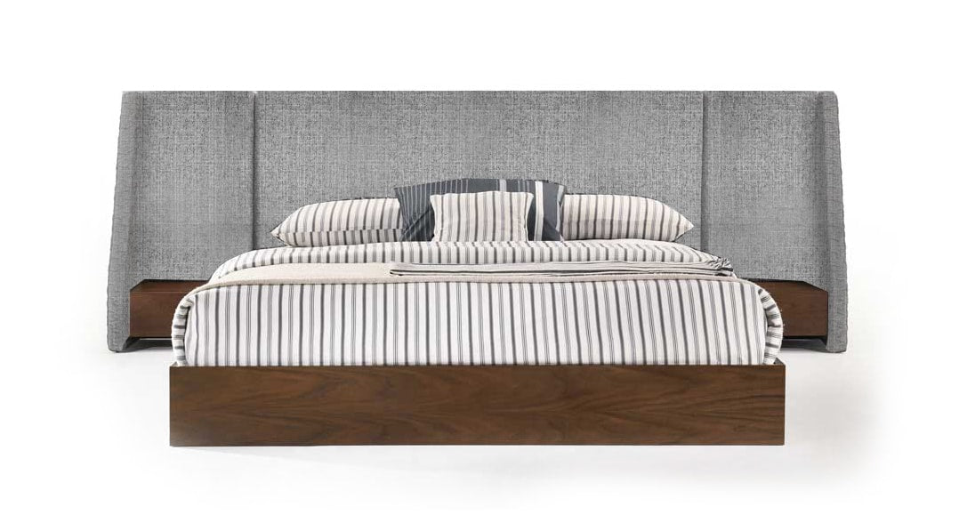Queen Nova Domus Janice Modern Grey Fabric And Walnut Bed And Nightstands Model VGMA-BR-88-BED-Q