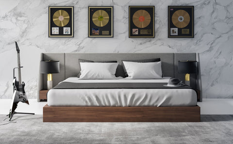 Nova Domus Janice Modern Grey Fabric And Walnut Bed And Nightstands Model VGMA-BR-88-BED