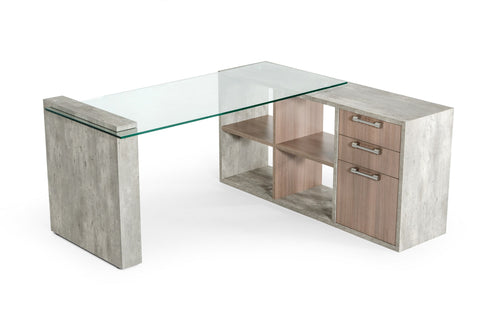 Nova Domus Boston Modern Glass & Faux Concrete Reversible Desk Model VGANBOSTON