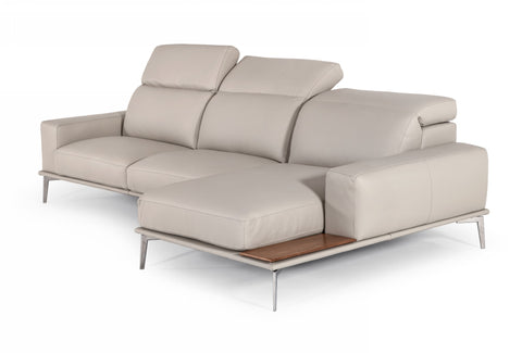 Lamod Italia Villeneuve Italian Modern Light Grey Leather Right Facing Sectional Sofa Model VGNTVILLENEUVE-LTGRY
