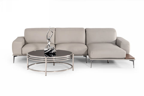 Lamod Italia Villeneuve Italian Modern Light Grey Leather Right Facing Sectional Sofa Model VGNTVILLENEUVE-LTGRY