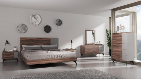 Eastern King Nova Domus Palermo Italian Modern Faux Concrete & Noce Bodrum 4 Piece Bedroom Set Model VGACPALERMO-WAL-4PC-SET-EK