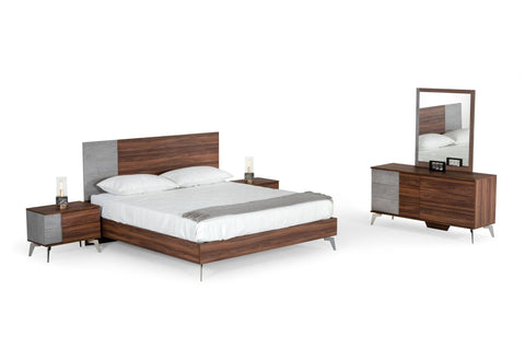 Nova Domus Palermo Italian Modern Faux Concrete & Noce Bodrum Bedroom Set Model VGACPALERMO-WAL-SET