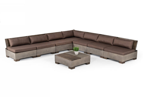 Modrest Delaware Modern Concrete Modular Sectional Sofa Set with Square Coffee Table