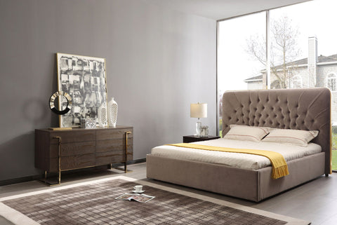 Modrest Moontide Eastern King Glam Beige Velvet And Brushed Brass Bed Model VGVCBD1922-19-BED-EK