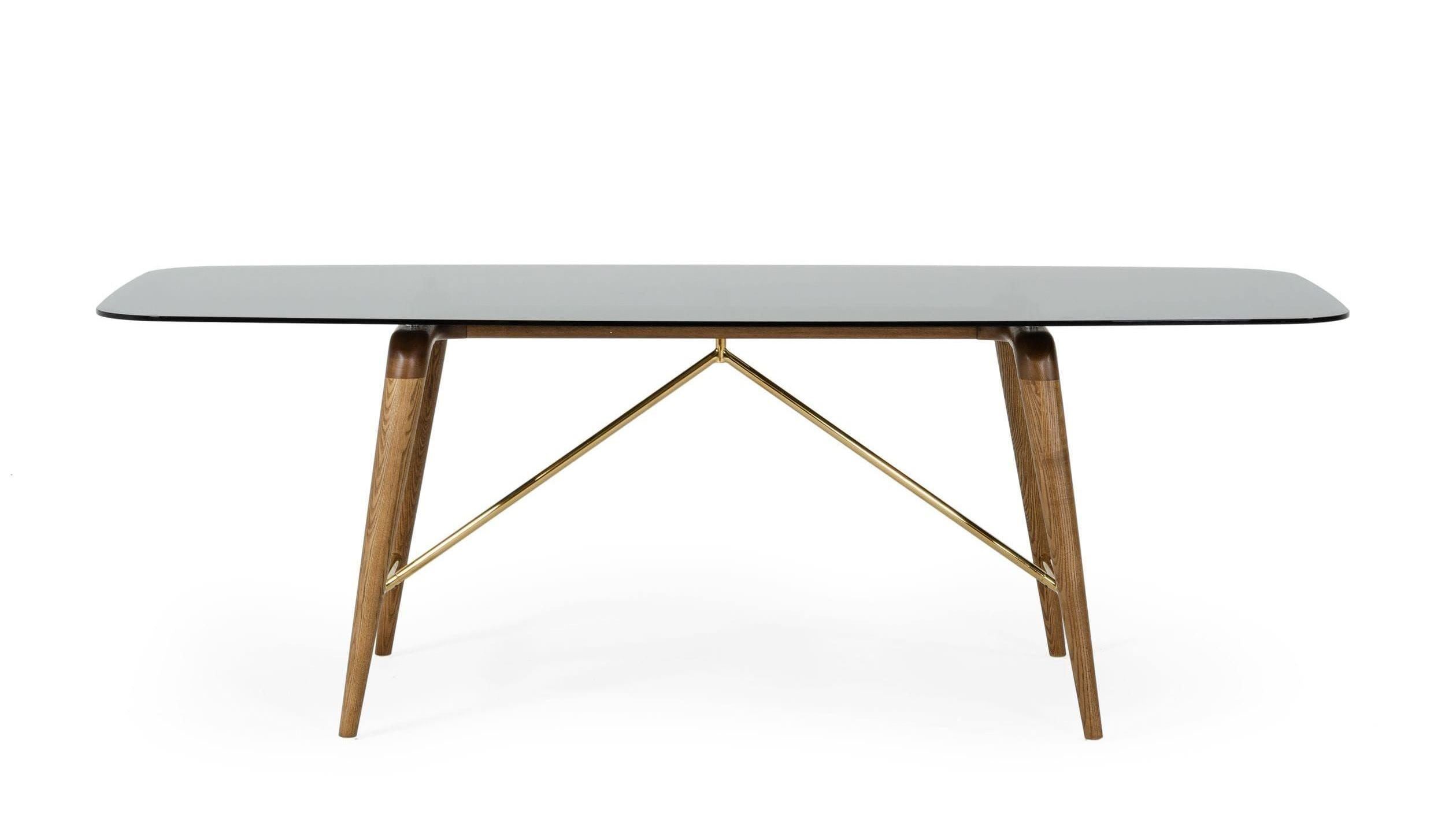 Modrest Kipling Modern Smoked Glass & Walnut Large Dining Table Model VGCSDT-16111-LRG-WAL-DT