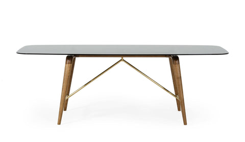 Modrest Kipling Modern Smoked Glass & Walnut Large Dining Table Model VGCSDT-16111-LRG-WAL-DT