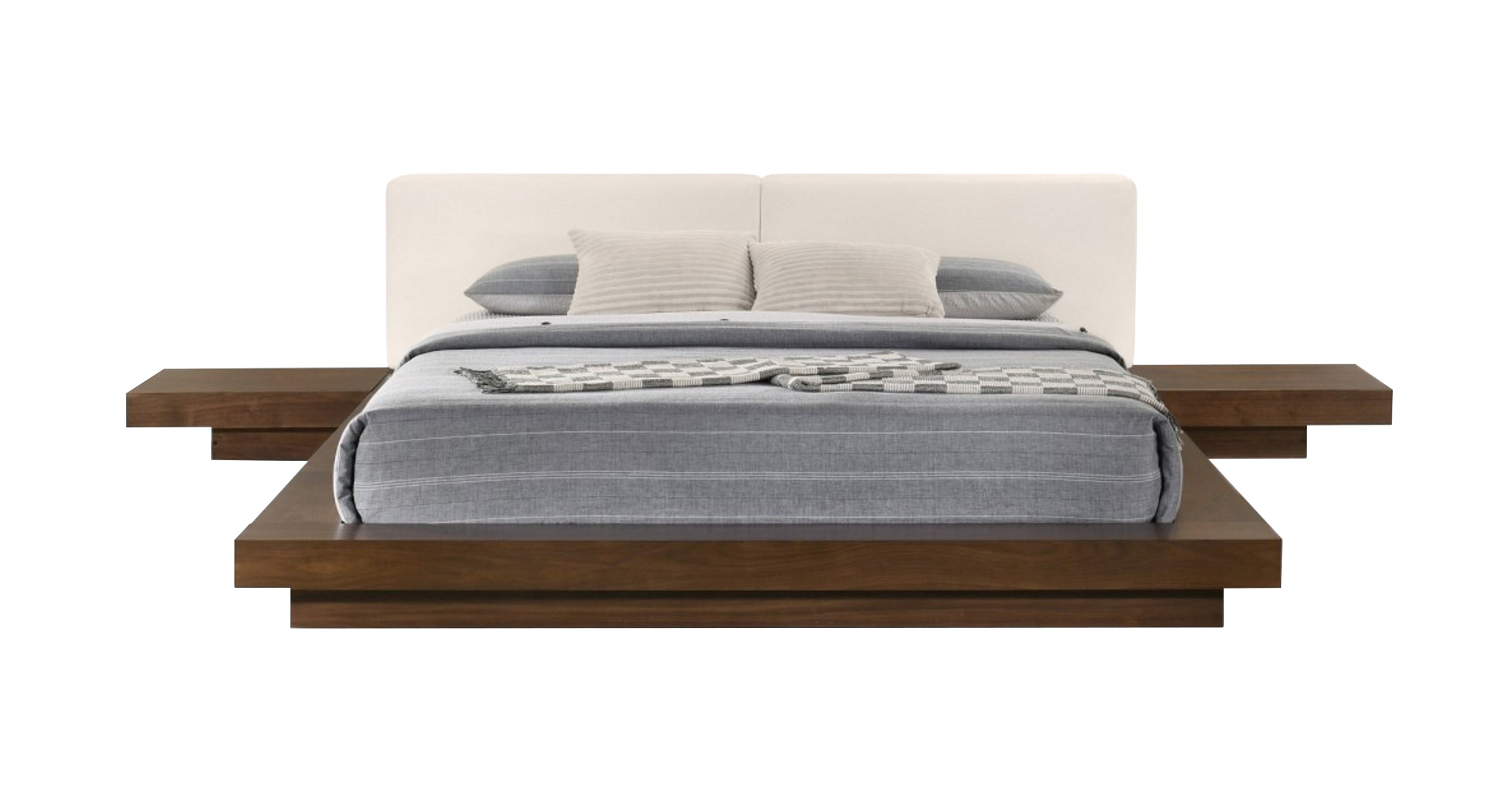 Modrest Tokyo Contemporary Walnut And White Platform Bed  Model VGMABR-90-WAL-WHT