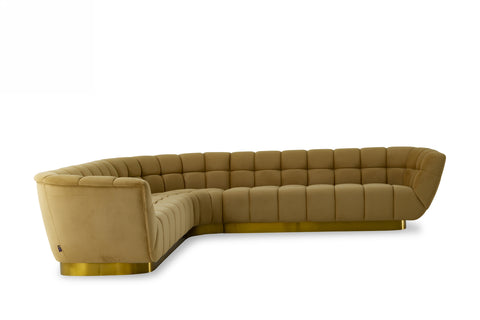 Divani Casa Granby Glam Mustard & Gold Fabric Sectional Sofa Model VGODZW-946-SECT