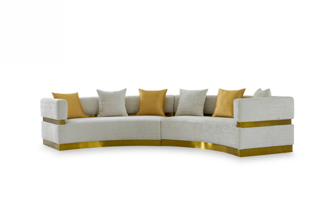 Divani Casa Kiva Glam Beige & Gold Fabric Curved Sectional Sofa Model VGODZW-9114