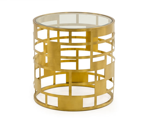 Modrest Kudo Glam Clear Glass And Gold Glass End Table Model VGODLZ-219E