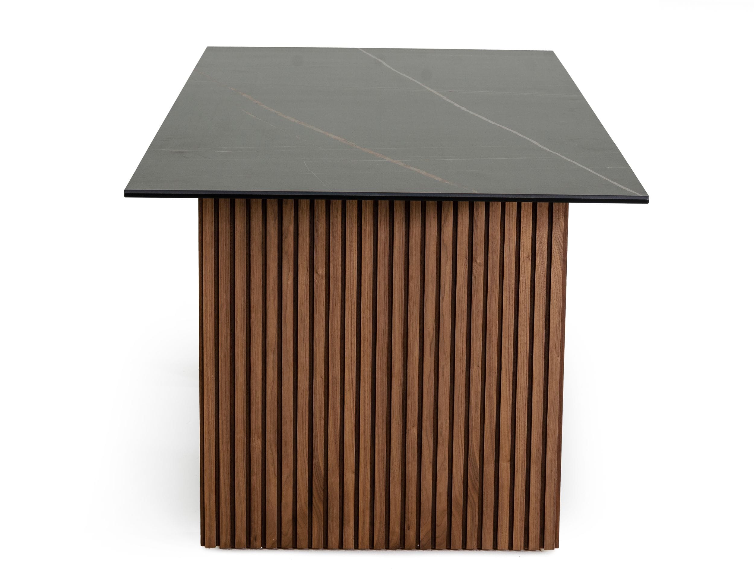 Modrest Maggie - Modern Walnut and Black Ceramic Top Dining Table