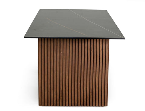 Modrest Maggie - Modern Walnut and Black Ceramic Top Dining Table