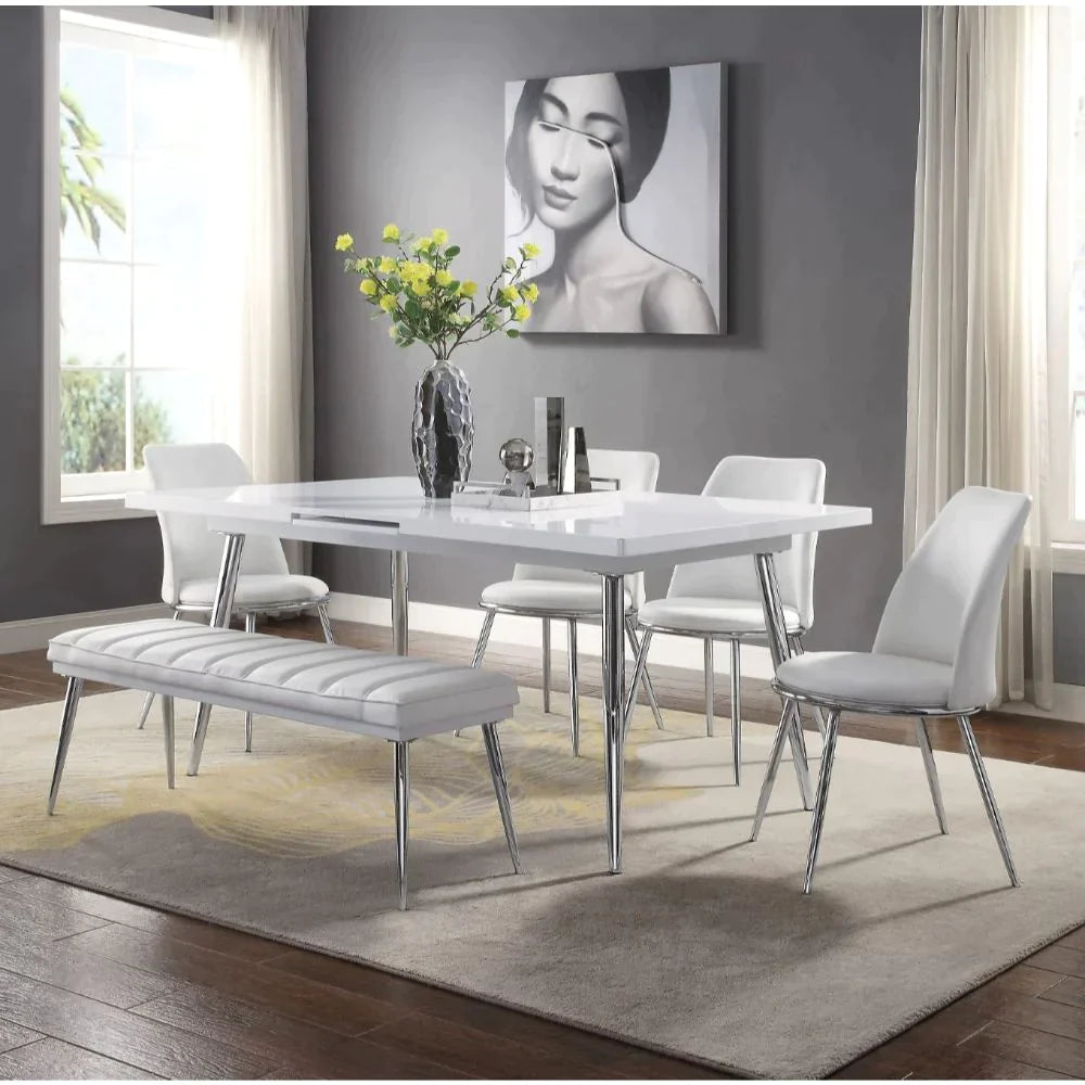 Weizor White High Gloss & Chrome Dining Table Model 77150 By ACME Furniture