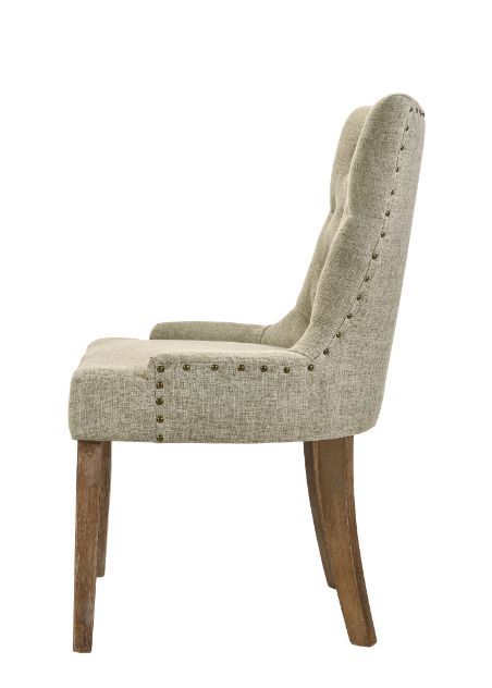 Yotam Beige Fabric & Salvaged Oak Finish Side Chair Model 77162 By ACME Furniture