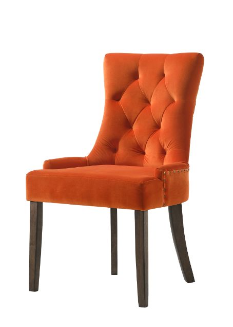 ACME Farren Orange Velvet & Weathered Oak Finish Farren Side Chair (Set-2) Model 77164